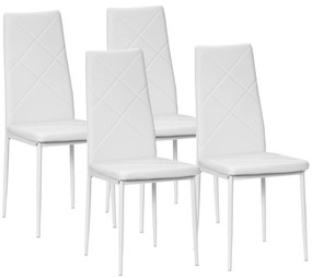 Set 4 scaune bucatarie HOMCOM cu spatar inalt, scaune moderne din piele artificiala si otel, 41x50x97cm, alb | Aosom RO