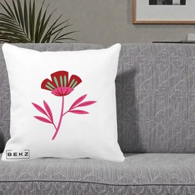 Perna Decorativa Floare Macul Roz-Rosu Grafic, 40x40 cm, Alba Mata, Husa Detasabila, Perna Inclusa, BEKZ®