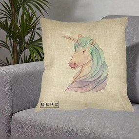Perna Decorativa Unicorn Acuarela Pastel, 40x40 cm, Crem, Husa Detasabila, Perna Inclusa, BEKZ®