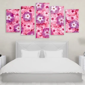 Tablou Multicanvas 5 Piese Pink Purple Flowers 250x120 cm