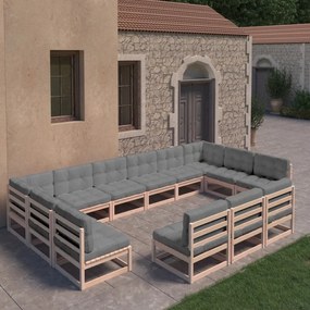 3077244 vidaXL Set mobilier de grădină cu perne, 13 piese, lemn masiv pin