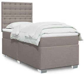 vidaXL Pat box spring cu saltea, gri taupe, 90x190 cm, textil