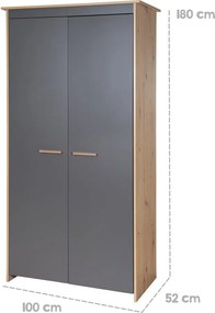 Șifonier de copii gri antracit/în culoare naturală cu aspect de lemn de stejar 50x190x96 cm Anna – Roba