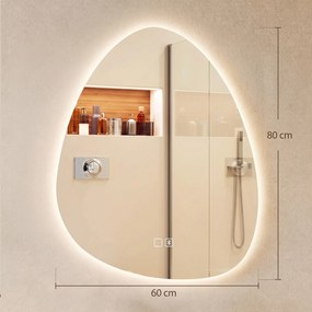 HOMCOM Oglindă de baie cu LED, 3 culori, 60x80 cm, neregulată, Bluetooth, antiaburire, touch | Aosom Romania
