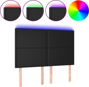 vidaXL Tăblie de pat cu LED, negru, 144x5x118/128 cm, piele ecologică