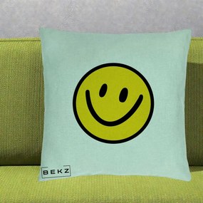 Perna Decorativa Smiley Face Galben Clasic, 40x40 cm, Verde Menta, Husa Detasabila, Perna Inclusa, BEKZ®