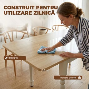 HOMCOM Masă Pliabilă pentru 2-6 Persoane, Extensibilă, Efect de Lemn, Finisaj Natural | Aosom Romania