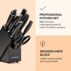 Katsu, set de cuțite din 8 piese, 5 cuțite, 1 pilă de cuțite, 1 foarfecă universală, suport pentru iPad