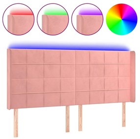 vidaXL Tăblie de pat cu LED, roz, 183x16x118/128 cm, catifea