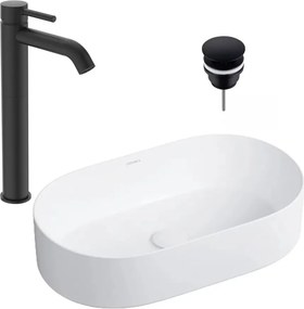 Pachet lavoar pe blat Omnires Mesa alb 53.5 cm, baterie lavoar Ideal Standard Ceraline negru si ventil lavoar Click-Clack D negru