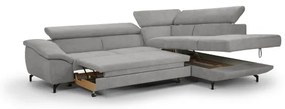 Canapea colțar extensibilă cu spațiu de depozitare, model BRESCIA, dreapta, gri