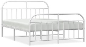 353702 vidaXL Cadru de pat metalic cu tăblie de cap/picioare, alb, 140x190 cm