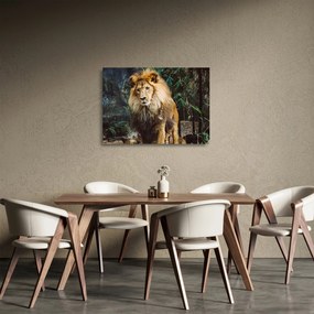 Tablou pe sticlă cu leu în natură (70x50 cm)