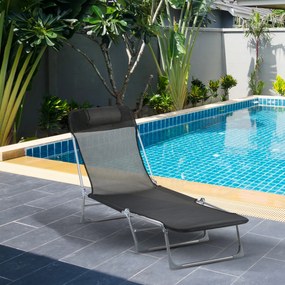 Outsunny Șezlong Pliabil cu Spătar Reglabil pe 5 Nivele și Pernă, Șezlong de Grădină cu Material Respirabil Textilen, pentru Plajă, Piscină, Grădină, 182x56x28 cm, Negru | Aosom Romania