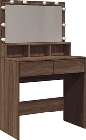vidaXL Masă de toaletă cu LED, stejar maro, 80x41x134,5 cm
