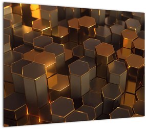 Tablou pe sticlă - Hexagoane de bronz (70x50 cm)