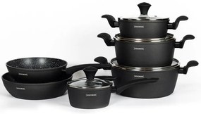 Set oale si tigai Royalty Line FD10, 10 piese, Aluminiu turnat, Acoperire din marmura Greblon, Inductie, Negru