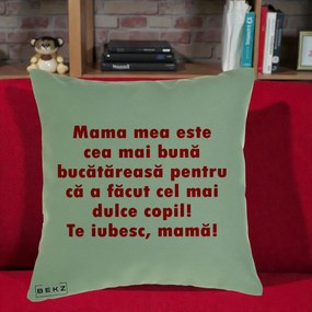 Cadou pentru Mama - Perna Personalizata Mama cea Mai Buna Bucatareasa, 40x40 cm, Verde, Husa Detasabila, Perna Inclusa, BEKZ®