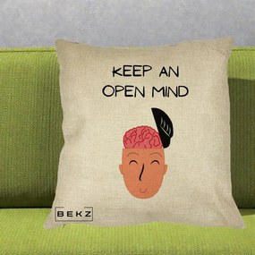 Perna Decorativa Keep An Open Mind, 40x40 cm, Crem, Husa Detasabila, Perna Inclusa, BEKZ®