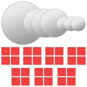 Set oglinda de perete, 7 piese, sticla, rotunda