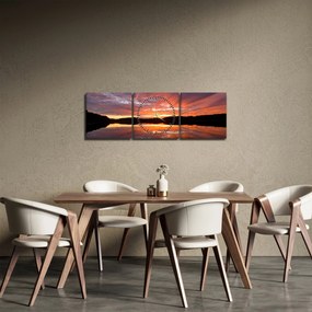 Tablou - Apus de soare peste lac (cu ceas) (90x30 cm)