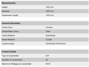 Lustra suspendata XXL cristal Schöler design de lux Sheraton 120cm, chrome