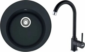 Set chiuveta bucatarie compozit Franke Rotondo 51 cm finisaj negru mat si baterie Pola