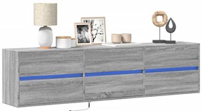 vidaXL Comodă TV de perete cu lumini LED, gri sonoma, 180x31x45 cm