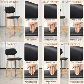HOMCOM Set 2 Taburete cu Spătar și Tapițerie din Piele Artificială, Taburete Înalte din Lemn, 42x47x92 cm, Negru | Aosom Romania