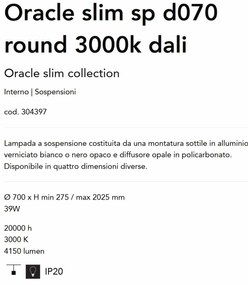 Lustra LED suspendata design slim Oracle d070 round 3000k dali negru