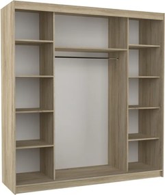 Dulap cu usi glisante Esteva 200x215 cm, 11 Rafturi + Bara pentru Umerase, ADRK Furniture (Culoare: Negru / Alb)