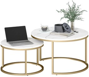 HOMCOM Set de 2 mese de cafea gigogne stivuabile design industrial blat cu aspect ciment picioare din metal alb | Aosom Romania