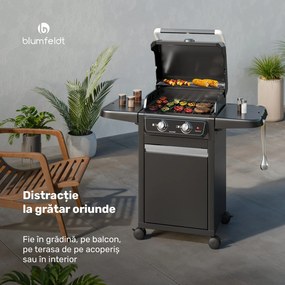 Grătar electric ElectricPro, Puternic, Mese laterale pliabile, Termometru integrat