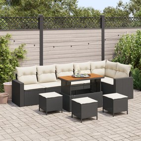 vidaXL Set de Canapea pentru Grădină din 9 Piese cu Perne, Negru, din Poli Ratan și Acacia.