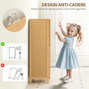 kleankin Mobile Bagno in Bambù, Mobiletto Bagno Salvaspazio con 2 Ante a Persiana e Ripiani Aperti, Armadietto da Terra per Sala da Pranzo, Salotto, Soggiorno, Cucina, 50x29x92 cm, Color Legno | Aosom Romania