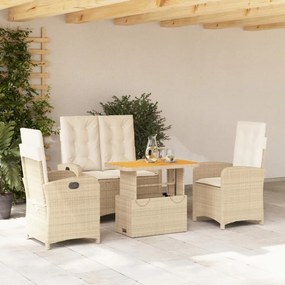 vidaXL Set canapele de grădină, 4 piese, cu perne, bej, poliratan