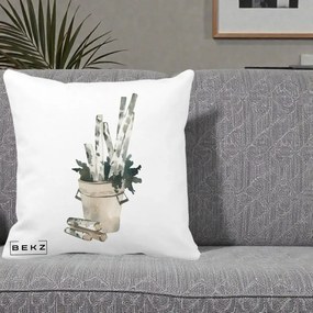 Perna Decorativa Butuci de Mesteacan Watercolor, 40x40 cm, Alba Mata, Husa Detasabila, Perna Inclusa, BEKZ®