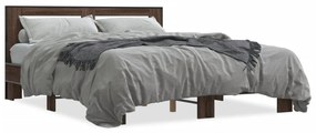 3280096 vidaXL Cadru de pat, stejar maro, 160x200 cm, lemn prelucrat și metal
