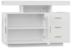 Comodă cu LED, Dulap pentru Cafea și Comodă cu Sertare, Luminos cu 16 Culori, pentru Living și Sala de Mese, 120x40x80 cm, Alb