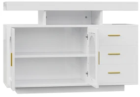 Comodă cu LED, Dulap pentru Cafea și Comodă cu Sertare, Luminos cu 16 Culori, pentru Living și Sala de Mese, 120x40x80 cm, Alb