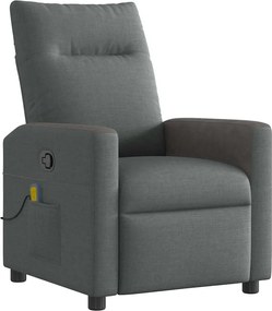 vidaXL Fotoliu reclinabil cu masaj, gri închis, material textil