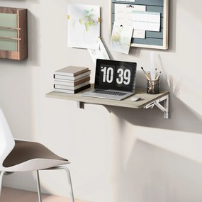HOMCOM Birou pliabil de perete pentru calculator, cu colțuri rotunjite, economisire spațiu, pentru casă, birou sau bucătărie, 60x40 cm, stejar | Aosom Romania