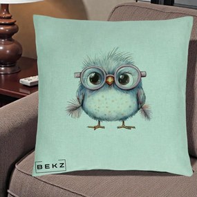 Perna Decorativa Pui Pufos cu Ochelari Roz, 40x40 cm, Verde Menta, Husa Detasabila, Perna Inclusa, BEKZ®