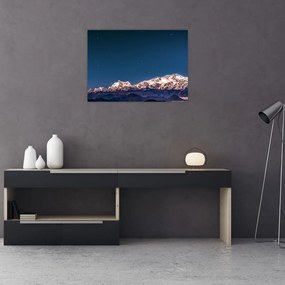 Tablou pe sticlă cu munți și cerul nocturn (70x50 cm)