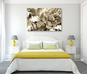 Tablou flori pictate în design sepia