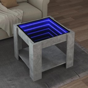 vidaXL Măsuță de cafea cu LED, gri beton, 53x53x45 cm, lemn prelucrat