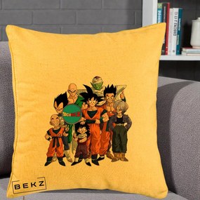 Perna Personalizata Dragon Ball Z Grup Complet, 40x40 cm, Galben, Husa Detasabila, Perna Inclusa, BEKZ®
