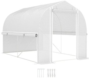Outsunny Serra Polytunnel 3 x 2 x 2 m cu pereți laterali rabatabili, înveliș din plastic rezistent la UV și cadru din oțel, Alb | Aosom Romania