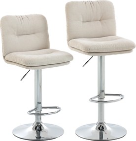 HOMCOM Set de 2 scaune înalte rotative pentru bucătărie, tapițate tip in, cu înălțime reglabilă, spătar și suport pentru picioare, Bej | Aosom Romania