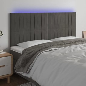 3122723 vidaXL Tăblie de pat cu LED, gri închis, 180x5x118/128 cm, catifea